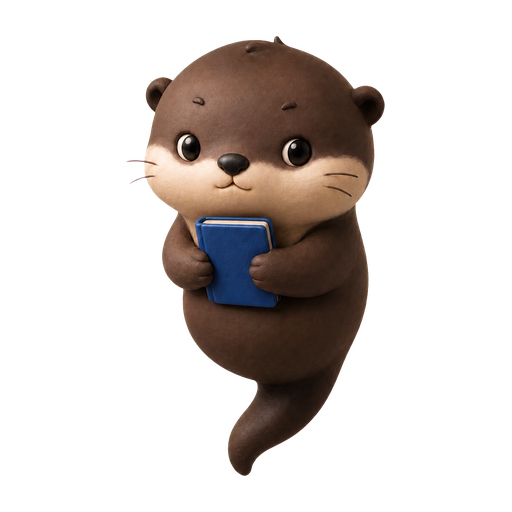 Ollie the otter holding a book